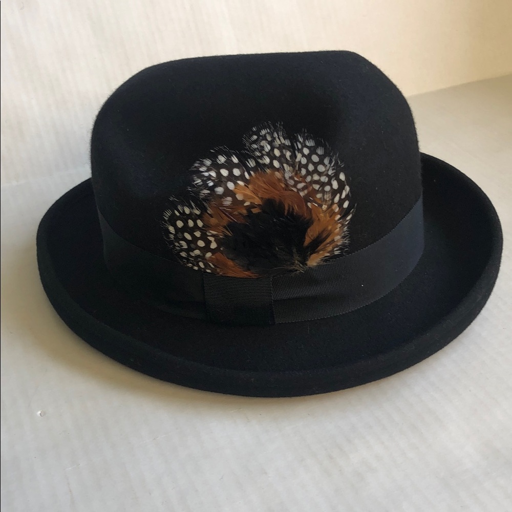 Betmar NY Women’s Vintage Black Wool Fedora with Feather Small